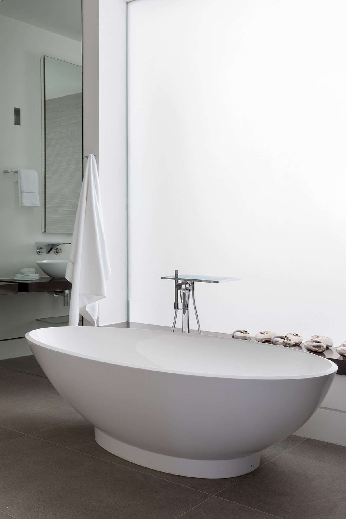 TBK Designed White & Grey Bathroom - White Freestanding Bath