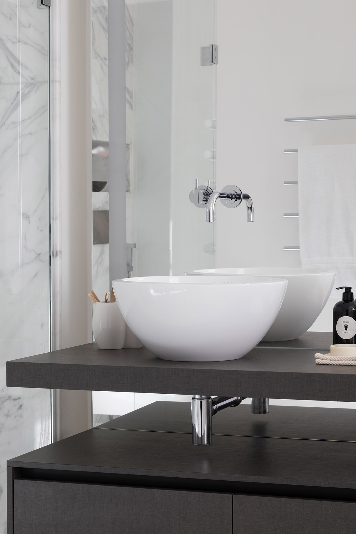 White bathroom with designer basin