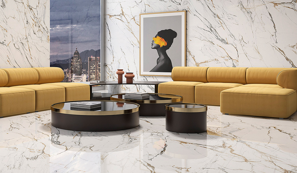 OIKOS GOLD POLISHED White Marble tile   120 x 120 cm