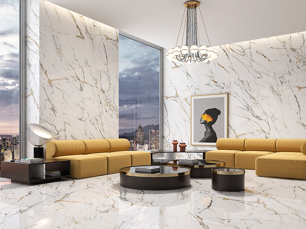 OIKOS GOLD POLISHED White Marble tile   120 x 120 cm